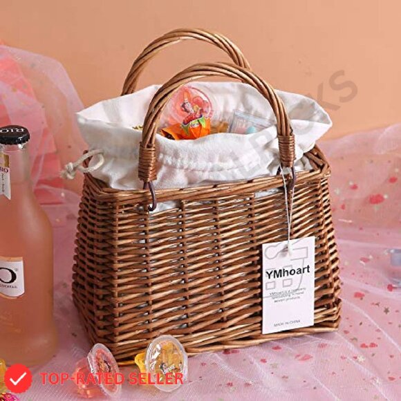 Rattan Woven Tote Handbag Summer Boho Chic Clutch Wicker Purse - Picture 3 of 8